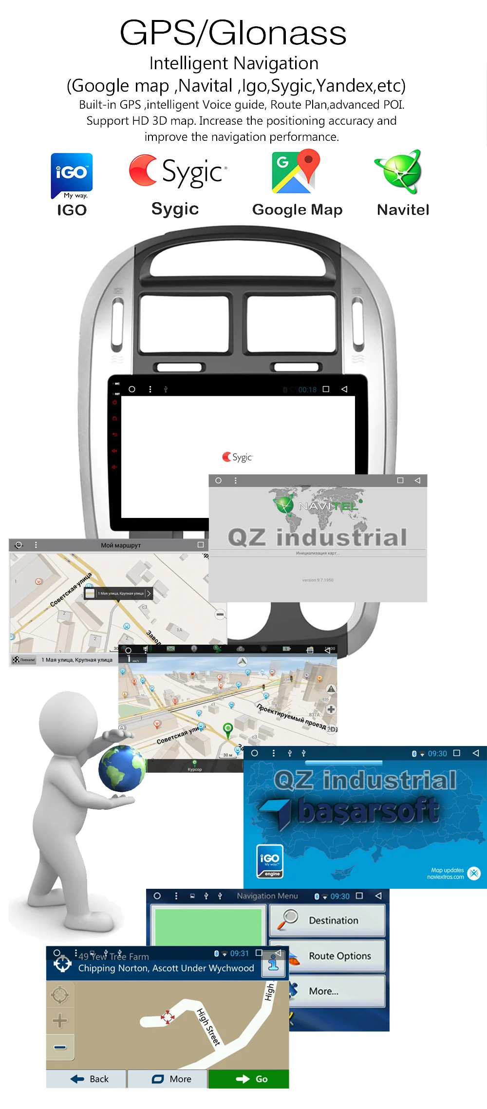 Best QZ industrial HD 9" 8 Core Android 8.1 T8 car dvd player For KIA Cerato 2004-2008 With GPS 3G 4G WIFI Radio BT SWC RDS Navi Map 10