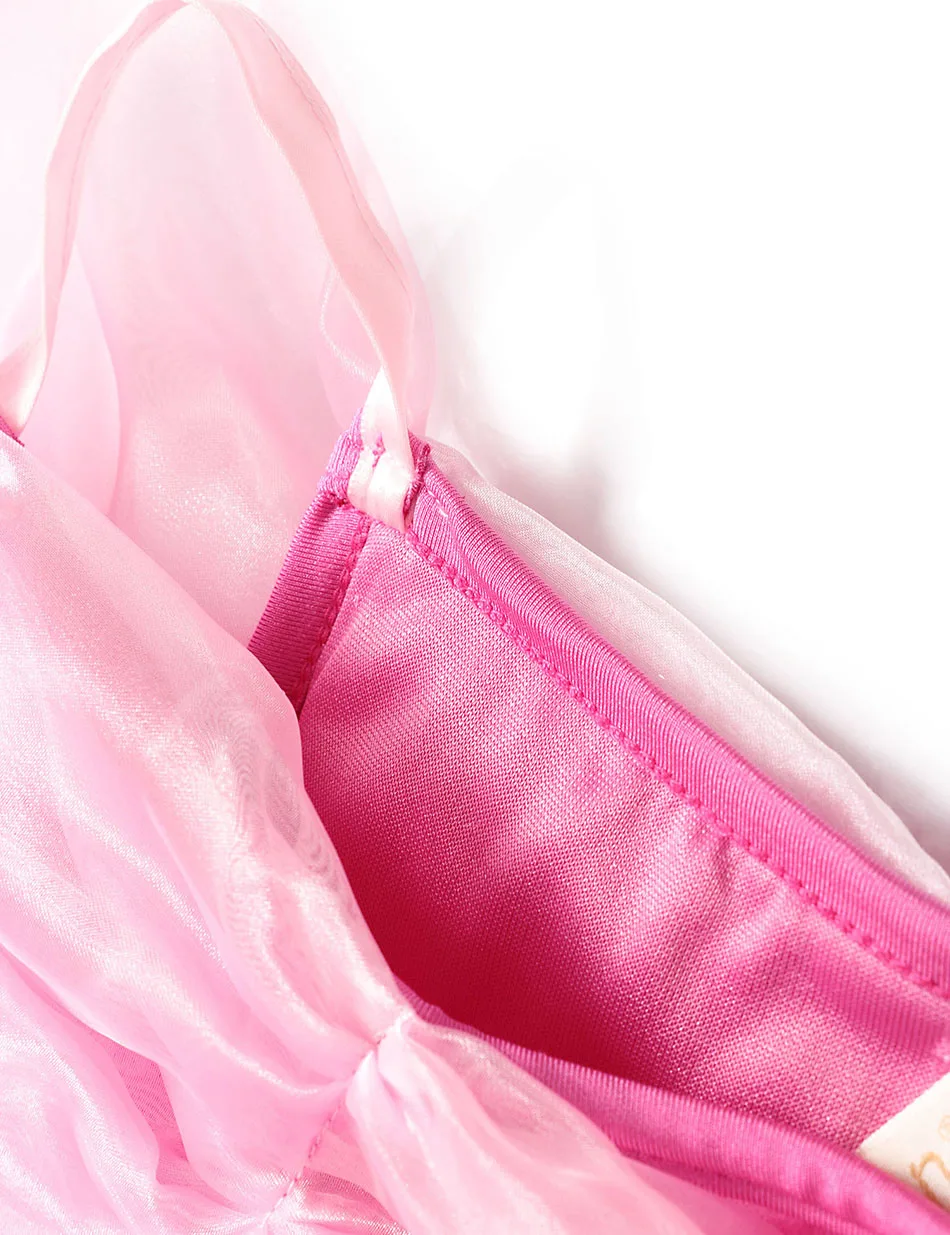 Детское розовое летнее праздничное платье с открытыми плечами и перчатками; карнавальный костюм Спящей красавицы Авроры для девочек; рождественское бальное платье; платье