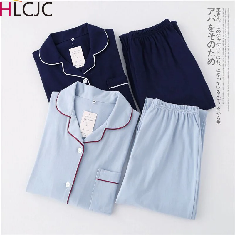 

Spring Autumn Couple Pajamas Set Women Men Warm Sleepwear 2019 New Fashion Simple Long Sleeve Lovers Home Suit Cotton Pyjamas