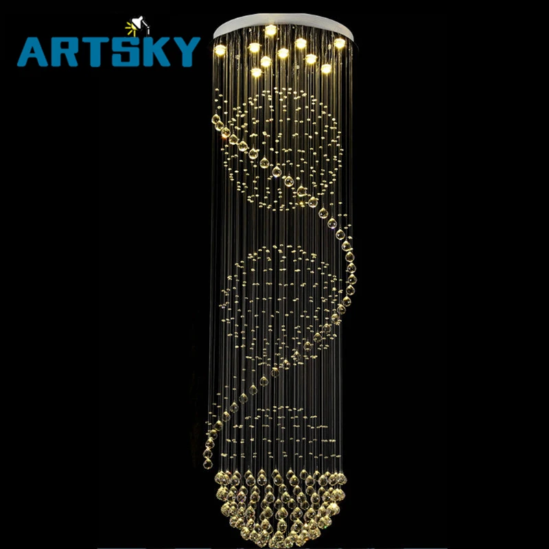 

Modern Crystal Ceiling Lamp Crystal Lustres De Sala Light Fixture Long Ceiling Lighting with 7 GU10 Bulbs MC0546 D500mm H2750mm