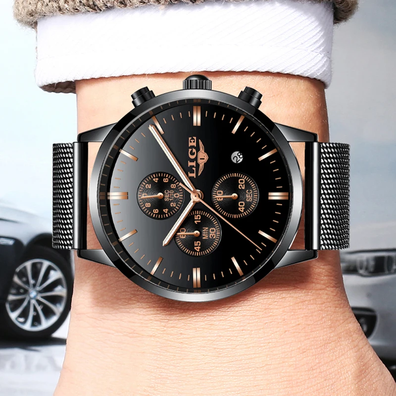 New LIGE Men Watches Deluxe Full Steel Waterproof Quartz Watch Men Ultra Thin Simple Casual Quartz Watch Male Relogio Masculino