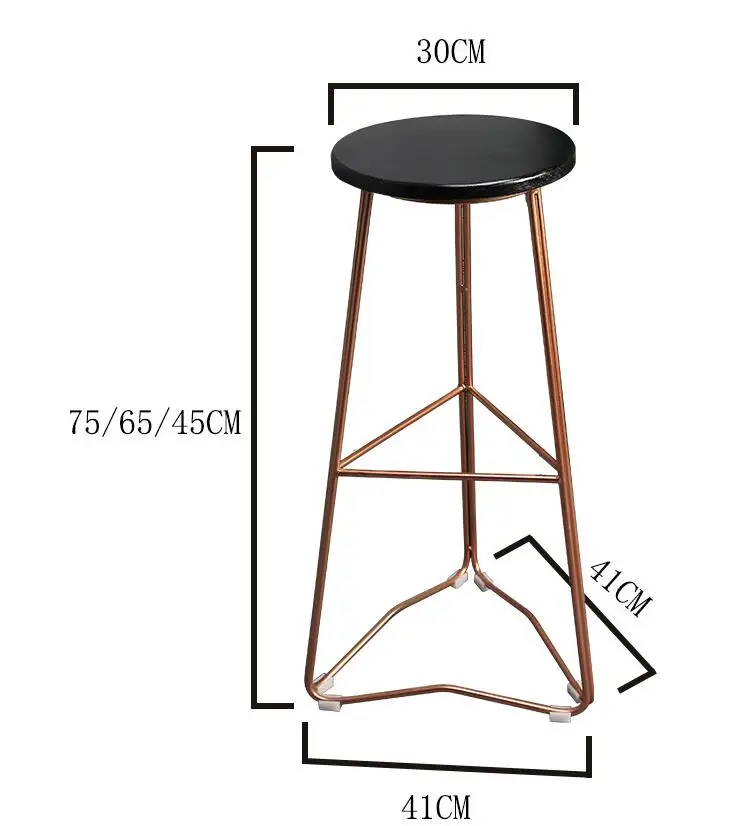 Скандинавская цельная древесина барный стул Железный барный стул розовое золото отдых, Бар творческий стол и стул