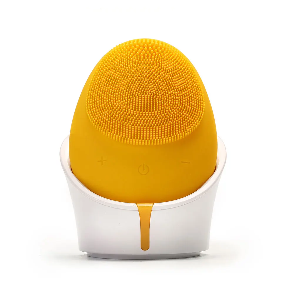 Waterproof Electric Silicone Facial Cleansing Brush Sonic Vibration Massage with Wireless Charging - Цвет: Yellow