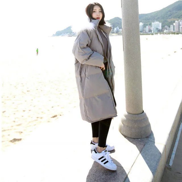 Cheap Parka Casual Winter Cotton Knitted Long Fur Collar Down Cotton Jacket Solid Color Thickening Coat Women Down Jacket 33965