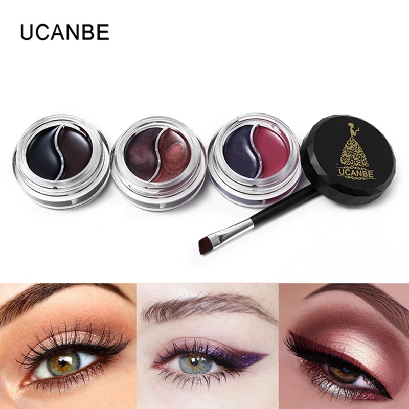 

UCANBE Brand 2 Colors Gel Eyeliner Makeup Palette Shimmer Matte Waterproof Lasting Not Blooming Eye Liner Gel Cream With Brush