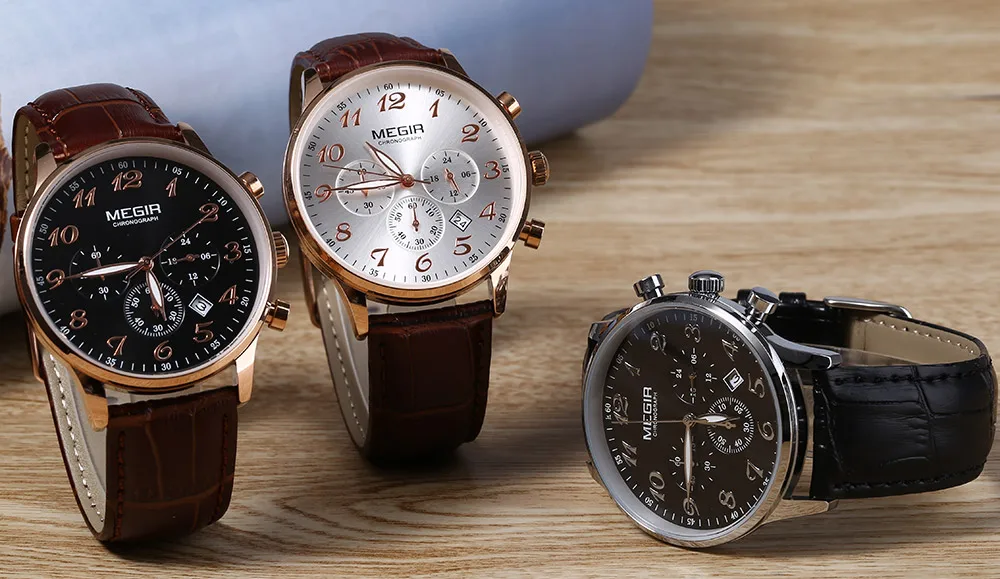 Megir Business Men Watch Top Luxury Brand Quartz Watch Fashion Men Clock Genuine Leather Waterproof Chronograph Relogio Masculi  (4)