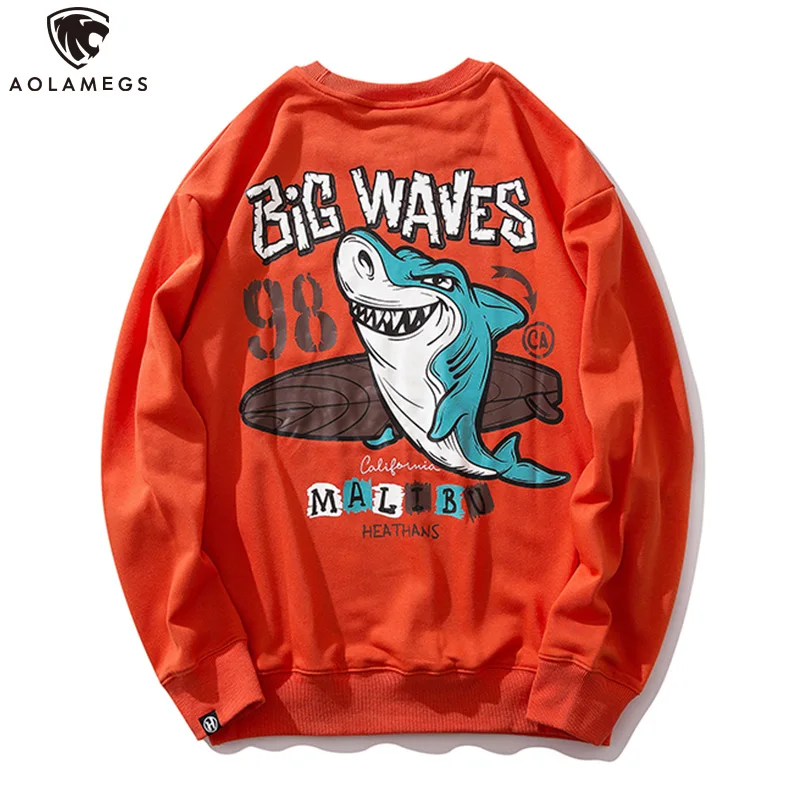 

Aolamegs Men Sweatshirt Funny Shark Print Pullover High Street Style Casual Long Sleeve Hip Hop Mens Advanced Streetwear Couple