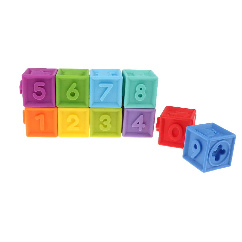 12Pcs Soft Building Blocks Number Cubes - Children Kid Educational Toy Stacking Color & Shapes Sorting Game