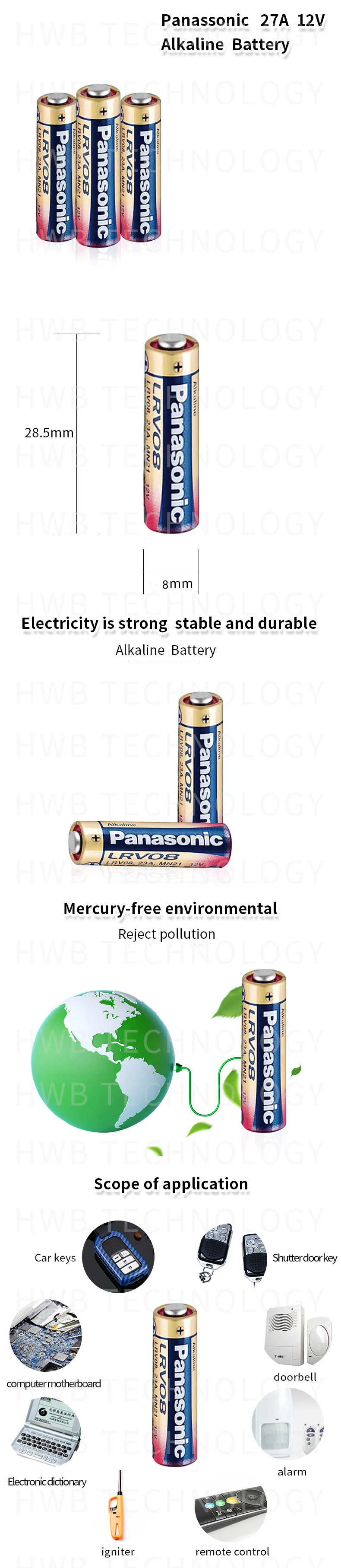 2 шт. Panasonic в виде бабочек, новинка, 12V A27 27A Ультра щелочные батареи/сигнал тревоги батареи