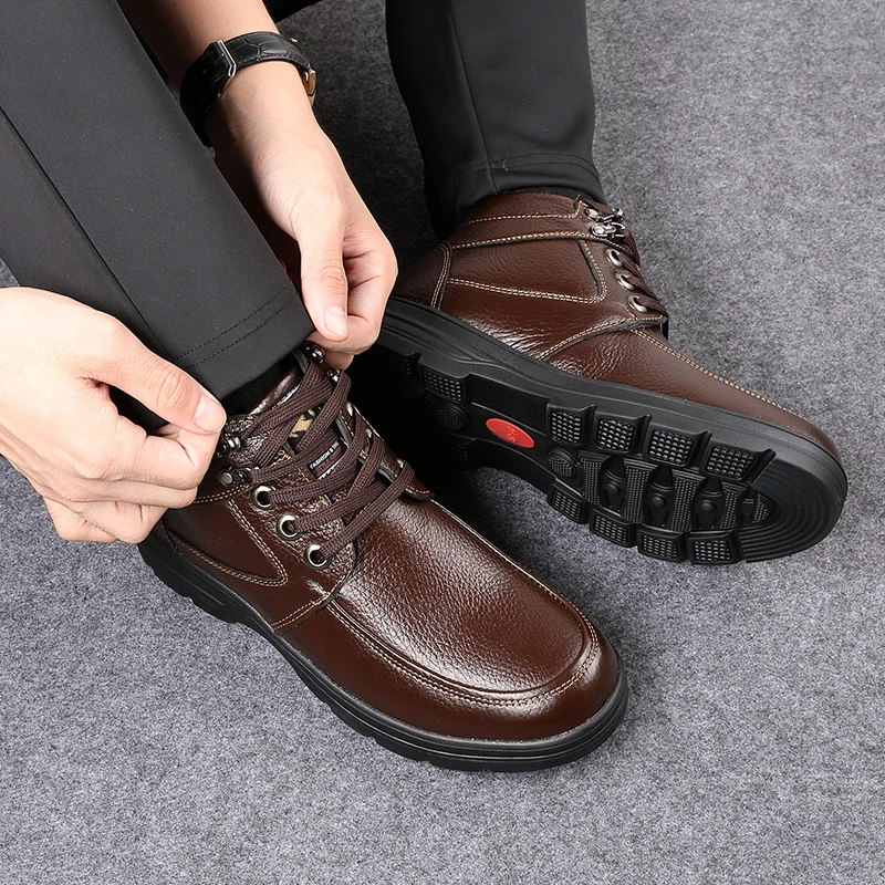 YWEEN/мужские кожаные зимние ботинки; ботильоны на шнуровке; зимняя обувь с меховой подкладкой