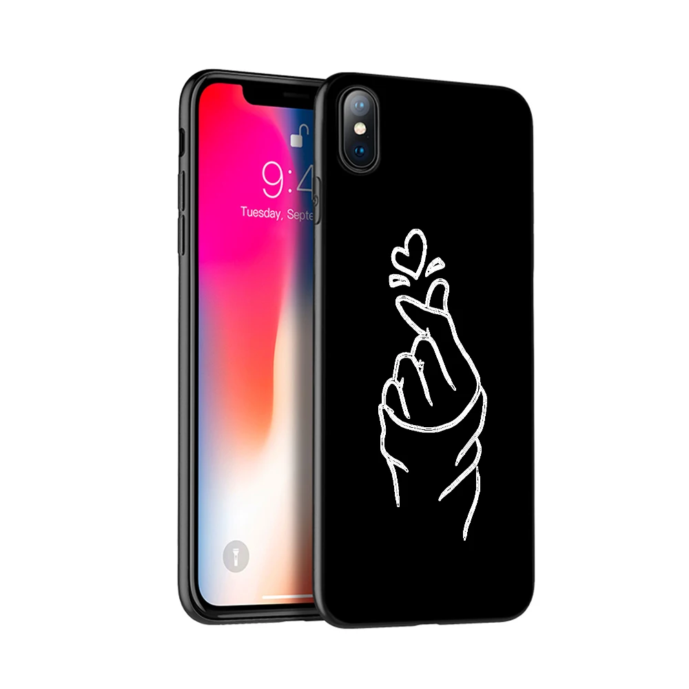 Черный чехол из ТПУ для iphone 5 с рисунком сердца 6 6s 7 8 plus x 10 XR XS 11 pro MAX черно