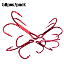 50 шт./упак., красные рыболовные крючки из углеродистой стали, тройной крючок для джиг-спиннинга, классические тройные Крючки, стандартная прочность, рыболовные инструменты, 2#-10