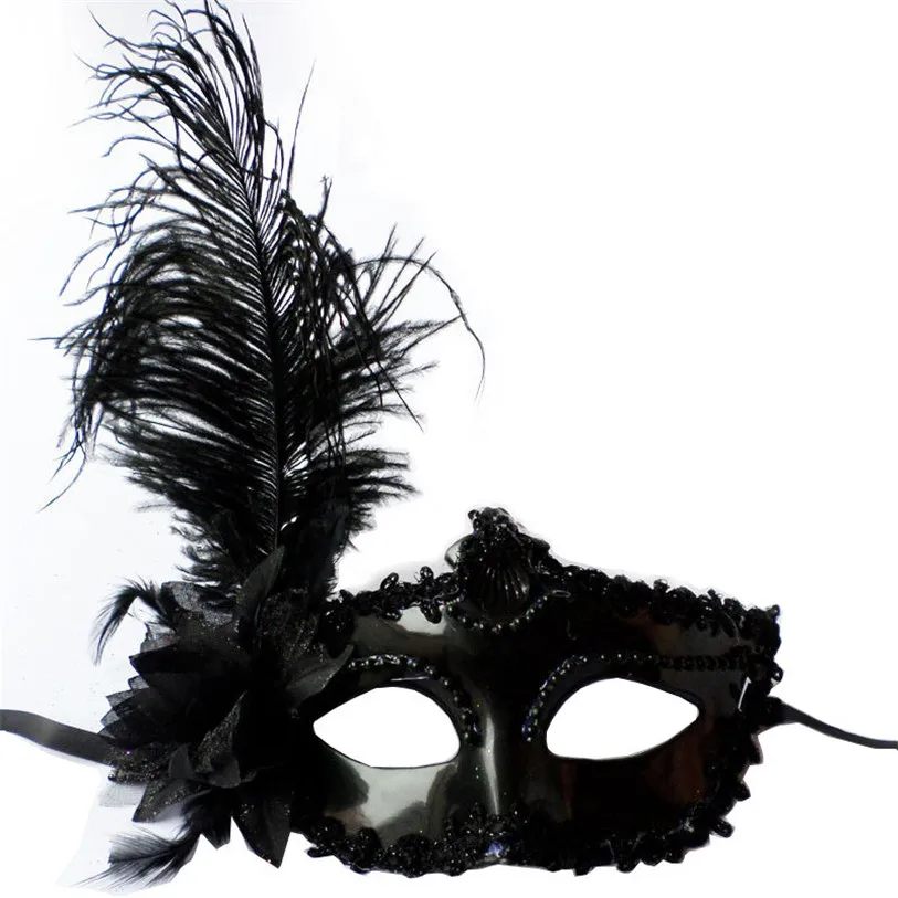 Feather Mask Halloween Party Lace Mask Cosplay Black Half Face