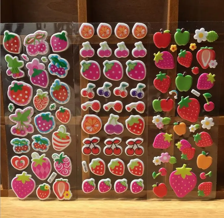 6 Sheets Cute Strawberry Girls Scrapbooking Bubble Stickers Reward Kid.OU