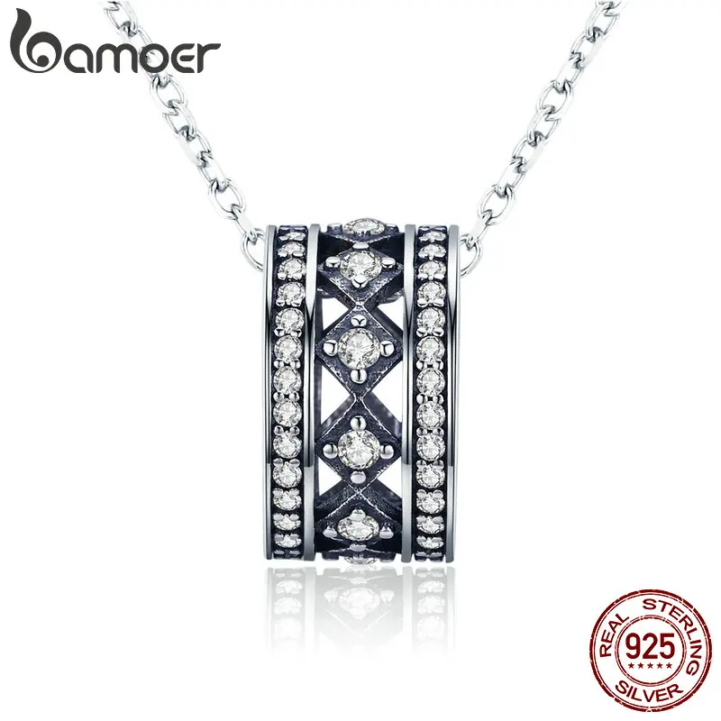 

BAMOER Authentic 925 Sterling Silver Vintage Fascination, Clear CZ Pendant Necklace for Women Sterling Silver Jewelry SCN231