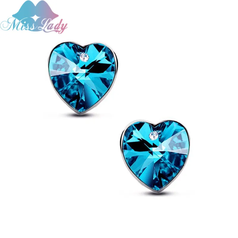 

Miss Lady Silver color Zircon Crystal Wedding bridal heart Engagement Stud Earrings Fashion Jewelry for women MLZ1263
