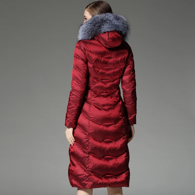 Высокое качество женские куртки Удлинение Утолщение лисий мех пуховое пальто Роскошные термо