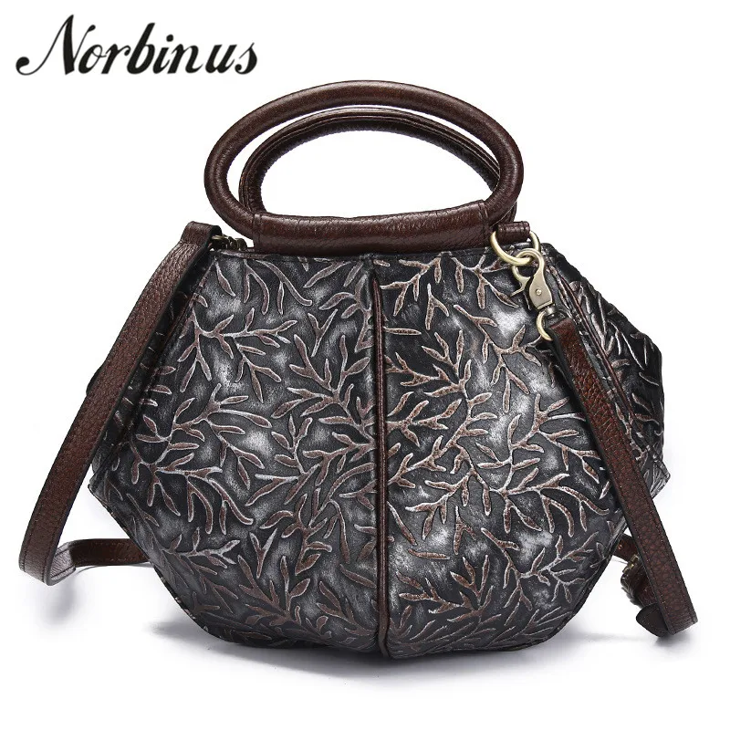 Norbinus Genuine Leather Women Handbag Luxury Shoulder Bag Vintage