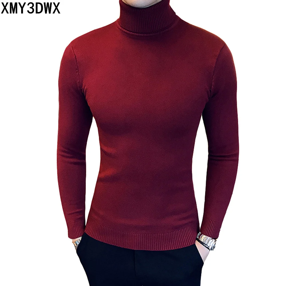 Winter Turtleneck Sweaters Men Solid color Long Sleeve Pullovers male ...