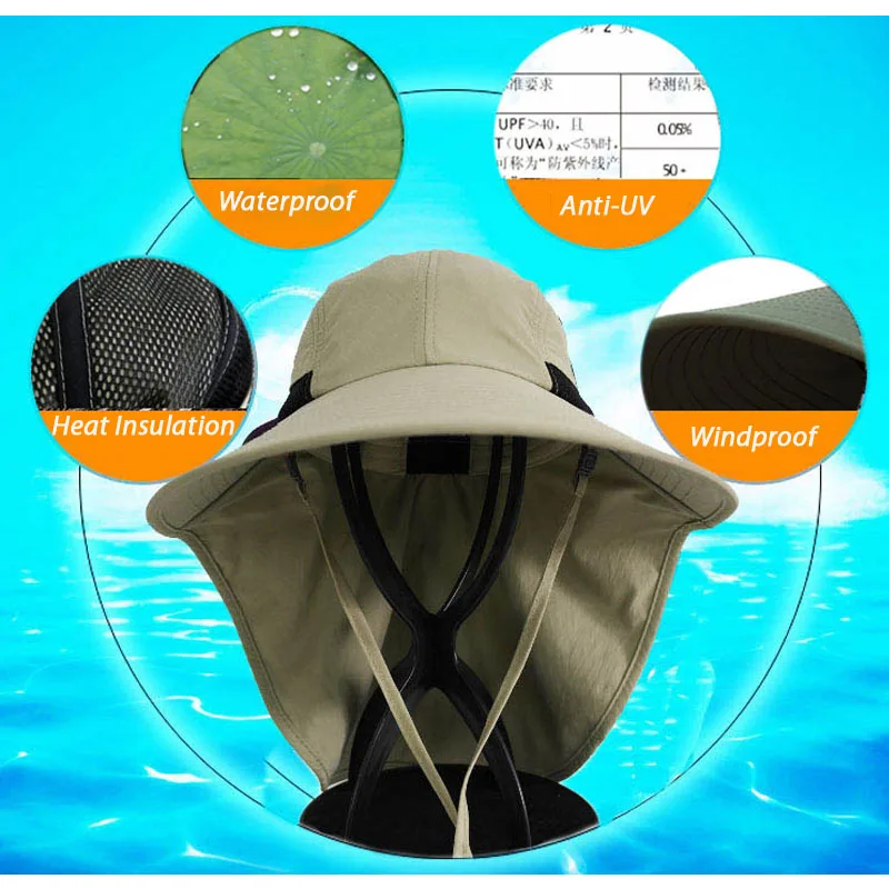 Рыболовные кепки мужские широкие уличные шляпы с защитой от УФ солнцезащитный козырек Защита от солнца ветрозащитная Водонепроницаемая теплоизоляция для рыбалки