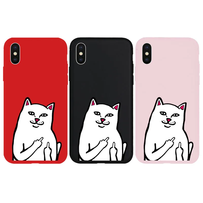 

Cartoon Middle Finger Cat Hyper Soft Case for iPhone 5 5s SE 7 7Plus 8 8Plus 6 6Plus 6s 6sPlus X Xs XR Xs Max Phone Cover Case