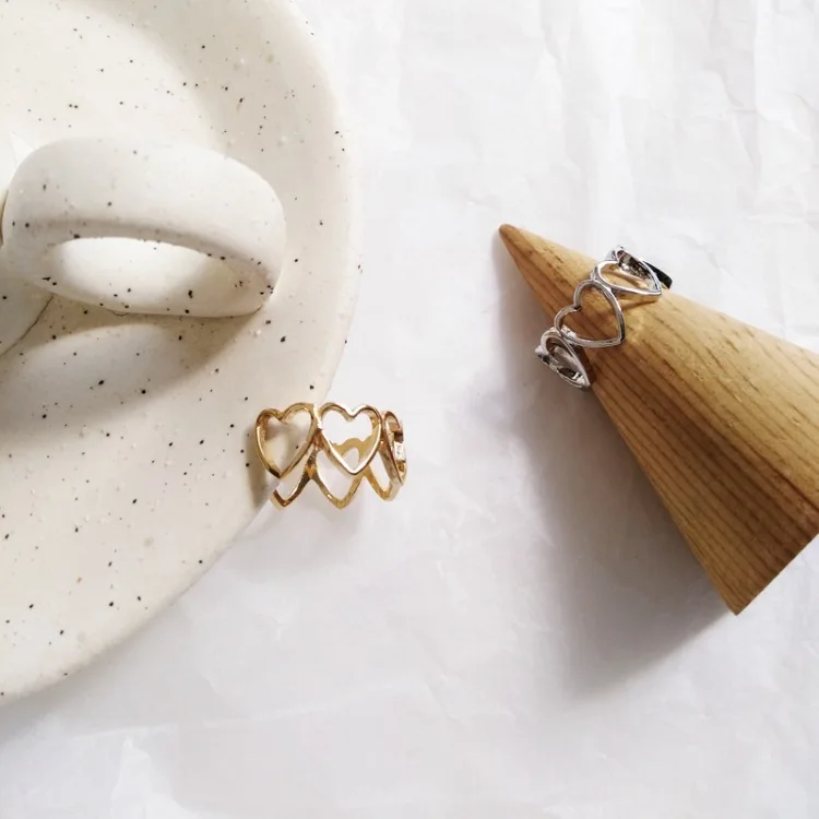 

Gold Color Love Hollow Rings Daily Cute Hearts Open Ring