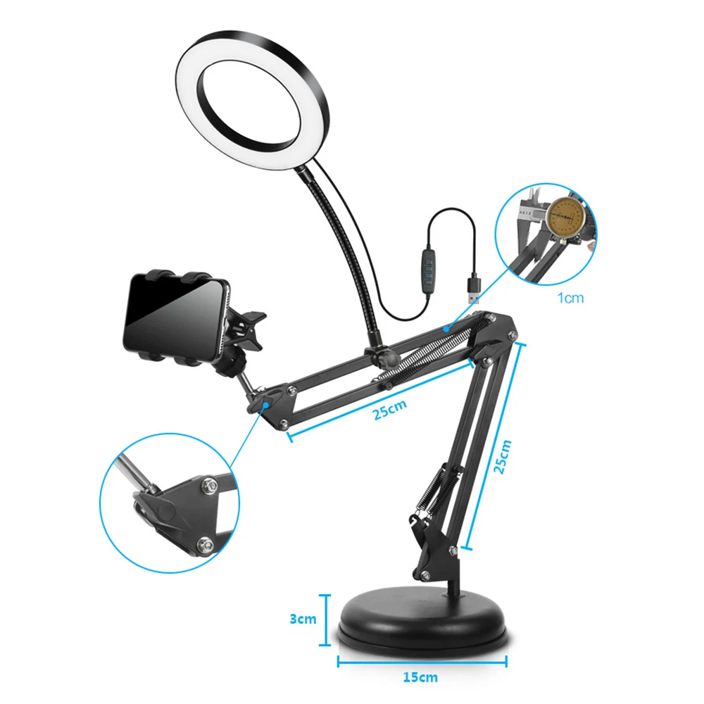 New Video Stands Holder for iPhone Xiaomi Samsung Android Mobile Phones Tripod with LED Ring Flash