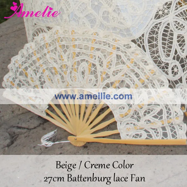 Victorian Handmade Party Decoration Wedding Gifts Vintage Battenburg Lace Fan 27cm 1pc Bridal Gifts Hand Lace Fan
