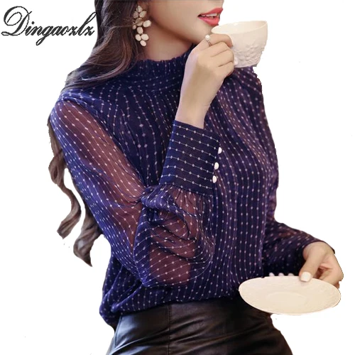 

Dingaozlz Elegant Chiffon blouse 2018 Spring Women Tops blusa all-match Casual Office lady shirt korean fashion clothing