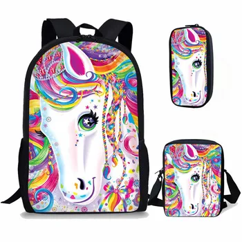 

THIKIN Cute Cartoon Unicorn Printing Shoulder Bags for Teenage 3Pcs/set Children Bookbag Girls Large Capacity Backpack mochila