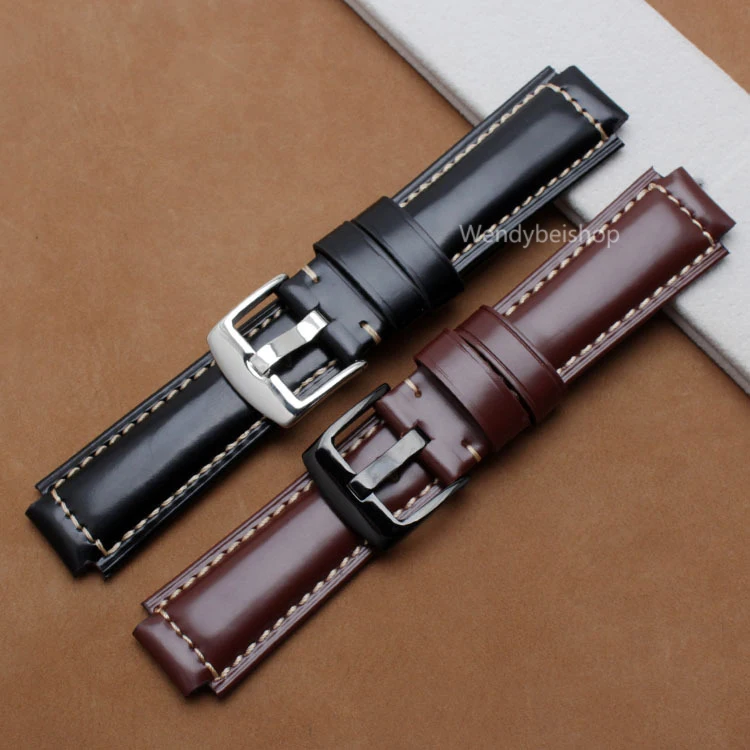 

24mm*16mm Men Women Black Brown Real Leather Handmade Thick Wrist Watch Band Band Strap Belt Polish Buckle For Garmin vivoactive