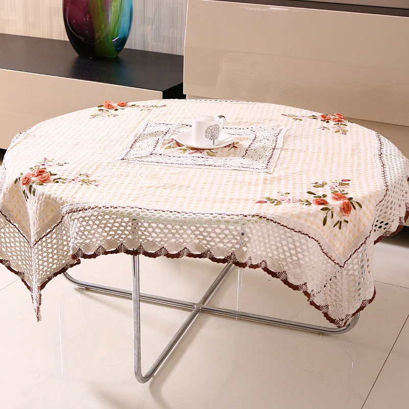Europe Style Wedding Tablecloth Embroidered Floral Table Cloth For Table Cover Beige Hollow Lace Rectangular Tablecloth For Home