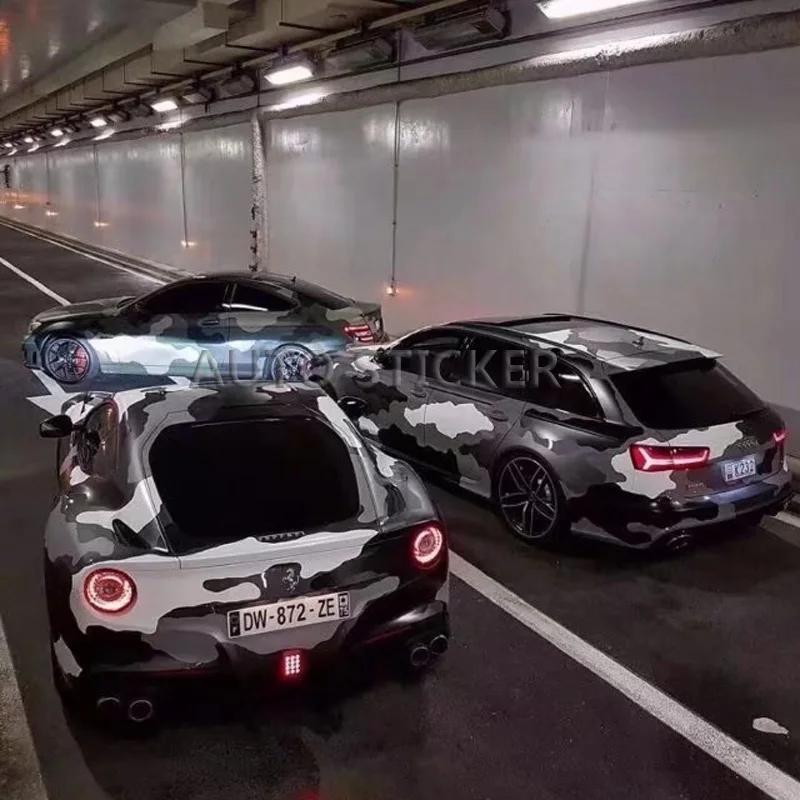 big black white gray camo vinyl car wrap 7