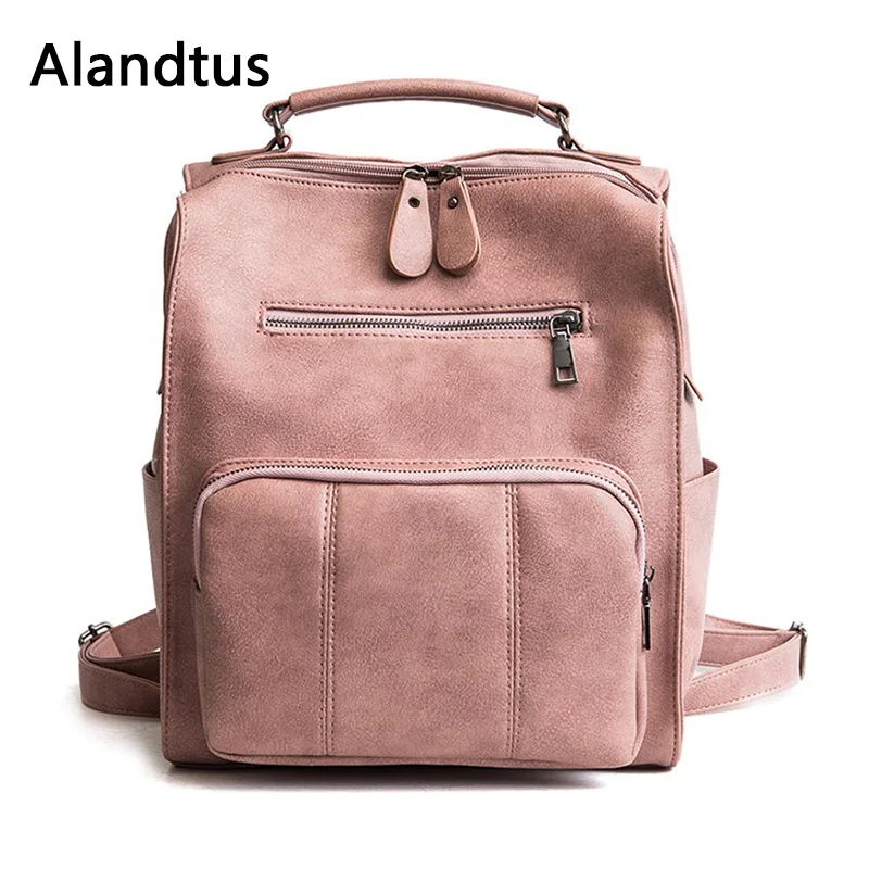 

Alandtus Casual Women Backpack PU Leather Backpacks For Teenage Girls School Bags Mochila Feminina Large Capacity Female Bagpack