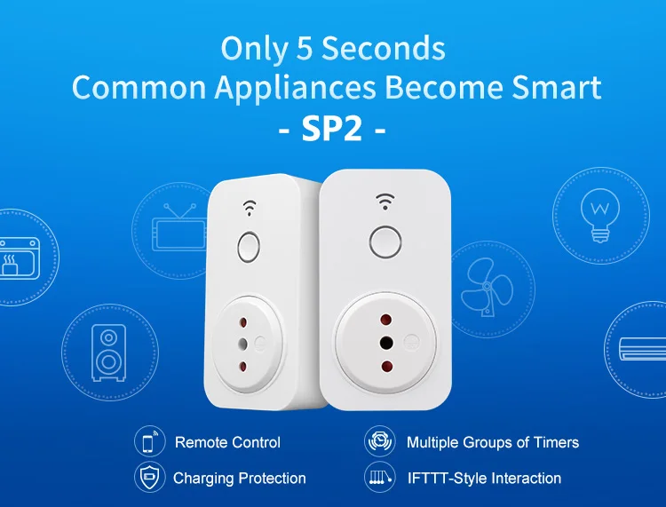 

2-Pack Plug Type L BroadLink SP2 Italy Chile Smart Wi-Fi Socket Plug Switch Smart Timer for Smart Home Alexa & Google Home