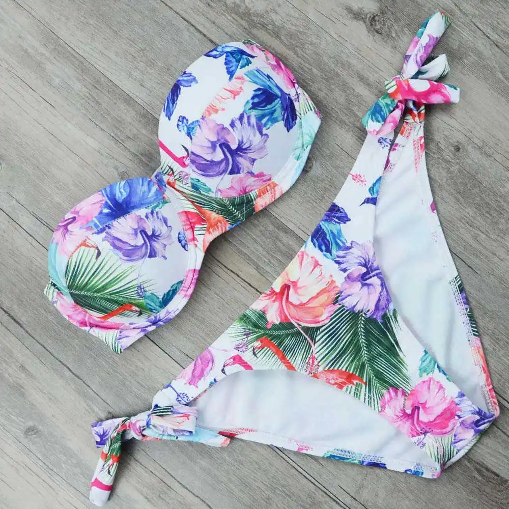 

Sexy Brazilian Bikini 2019 Print Swimwear Women Push Up Swimsuit Bandage Biquini Floral Bikinis S-XL Bath Suit Bandeau Beachwear
