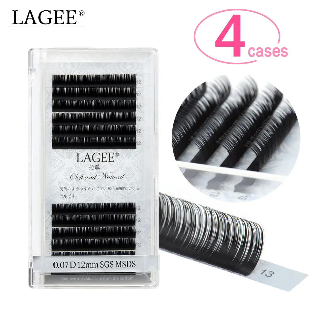 

LAGEE 4 cases Super soft mink eyelash extensions individual eyelashes natural eyelashes classic all size J B C D CC Curl