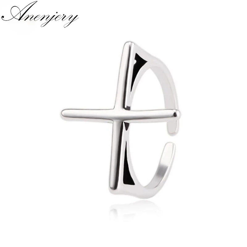 

Anenjery Vintage Simple Fashion 925 Sterling Silver Cross Adjustable Rings For Women Personality Rings anillos anel S-R305