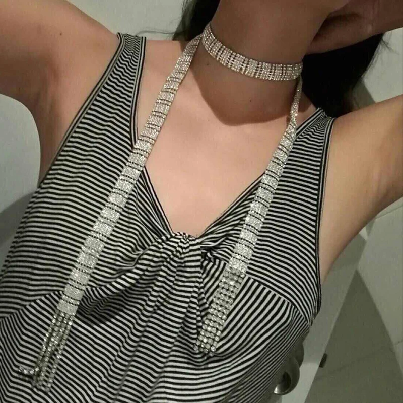 Luxury Trendy Necklaces for Women Jewelry Rhinestone Fashion Chain