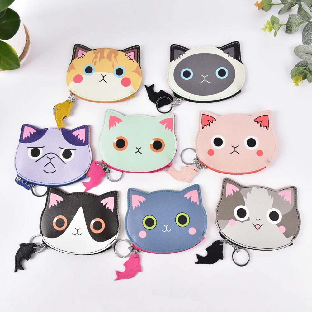Женский короткий кошелек из искусственной кожи с милым мультяшным котом