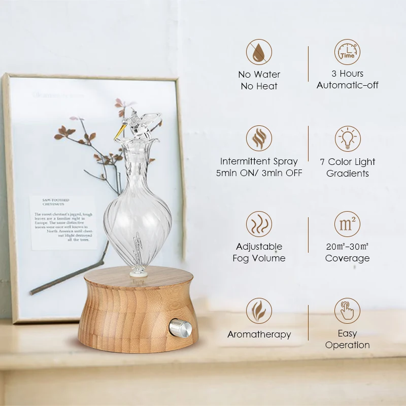 

Waterless Essential Oil Diffuser Wood And Glass Aromatherapy Diffuser Essential Oil Aroma Diffusor Nebulizer For Home