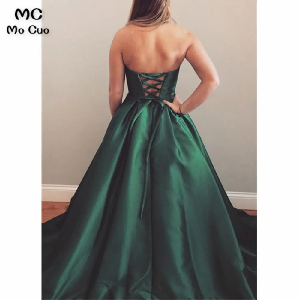 Strapless Green Long Prom Gown with Lace up Back33