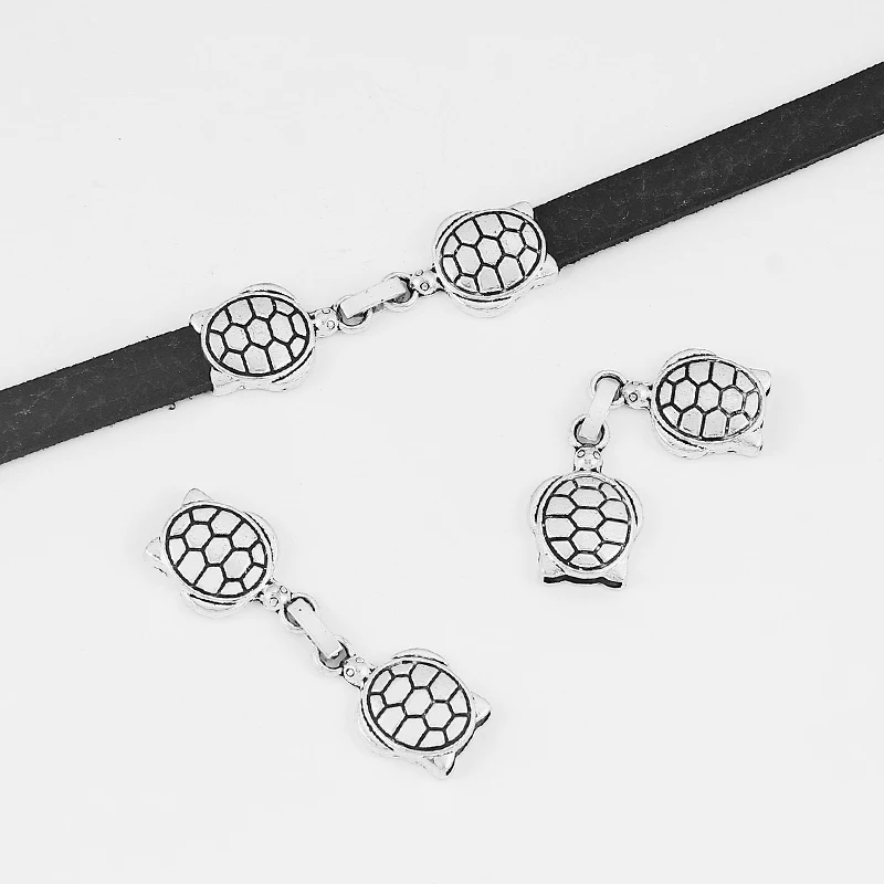 

5pcs Antique Silver Charms Turtle Snap Clasp For 10*2mm Flat Leather Cord Bracelet Necklace Jewley Making Accessories 56mm