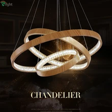 2016 New Fashion Painted Wood Color Aluminium Lustre Led Pendant Light Diy Style Circle Crystal Suspension Lamp For Dining Room