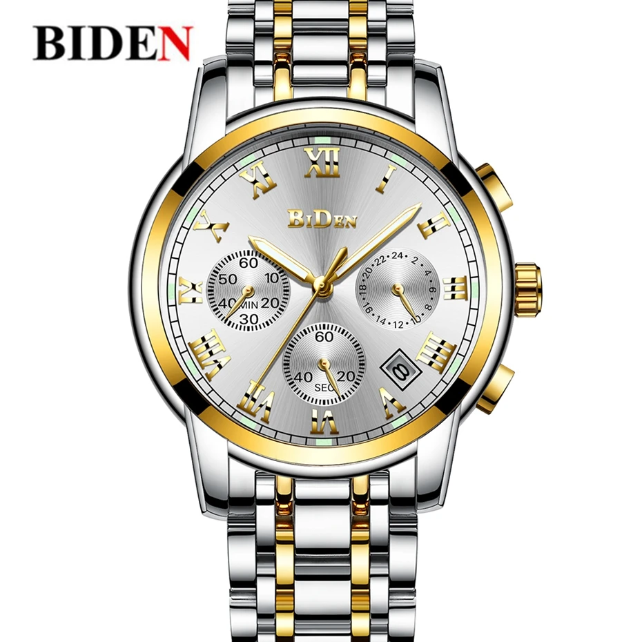 Luxury Men's Watches BIDEN Quartz Watch Brand Men Full Stainless Steel Wrist Unique Business Aviator Watches Men Clock Man Gifts 2019 (26)