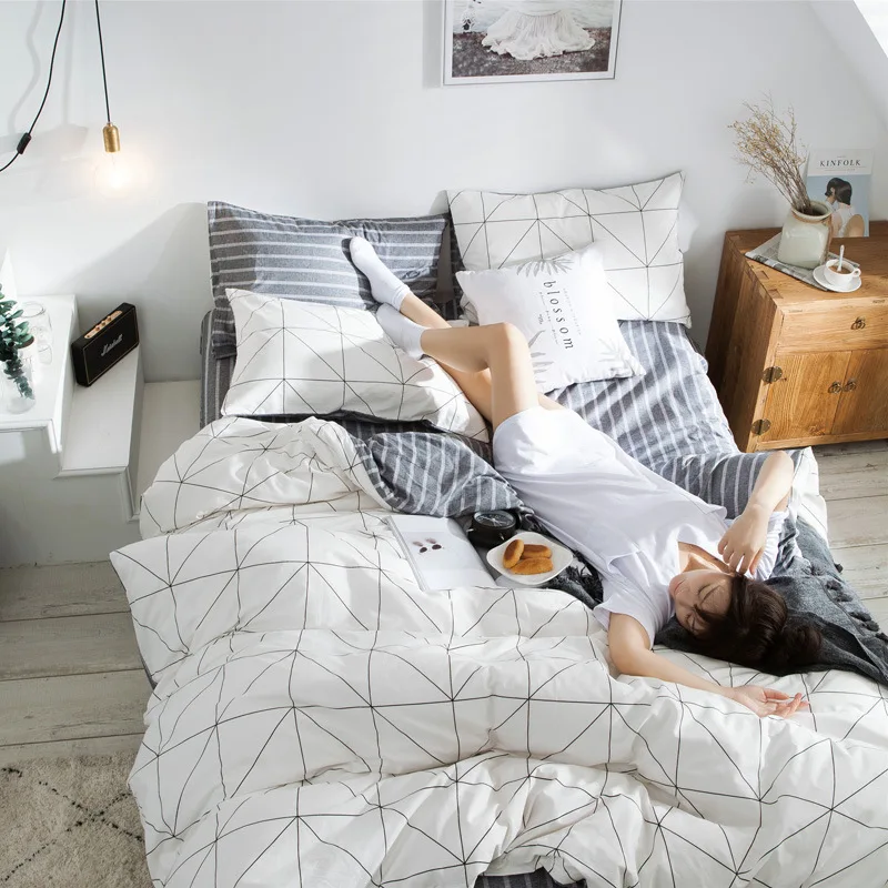 

100%Cotton Geometric Bedding Set Twin Queen King Size Double Bed Sets Black White Marble Kids Duvet Cover Pillowcases 2/3 Pcs