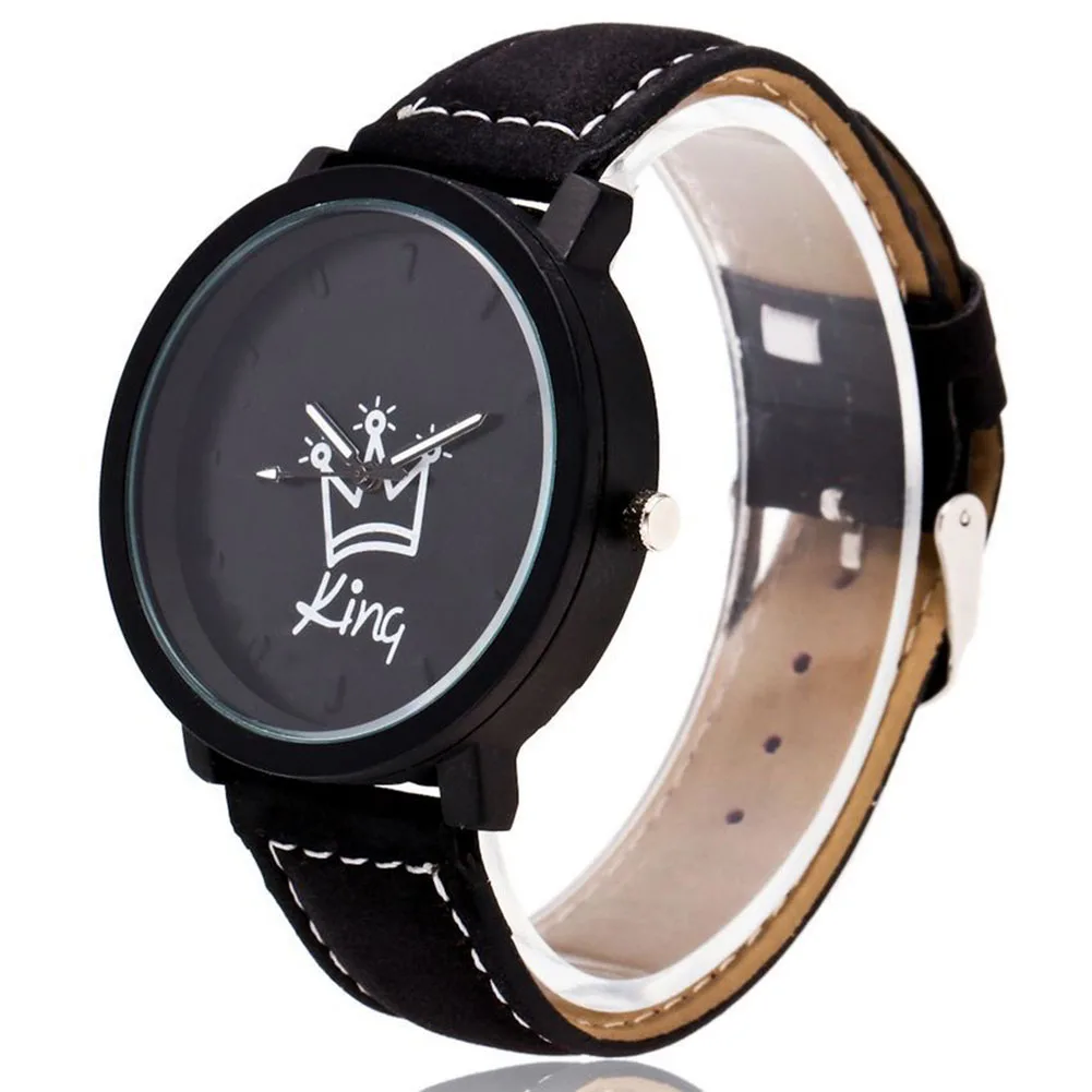 

Fashion King Queen Leather Watches Women Lovers Quartz Watch Men Brand Luxury Wristwatch Female Male Quartz Lover`s Watches HSJ8
