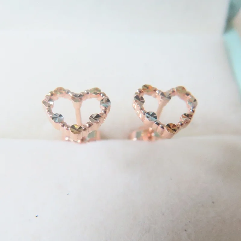 New Pure Au750 18K Multi-tone Gold Women Lucky Heart Stud Earrings 1-1.5g