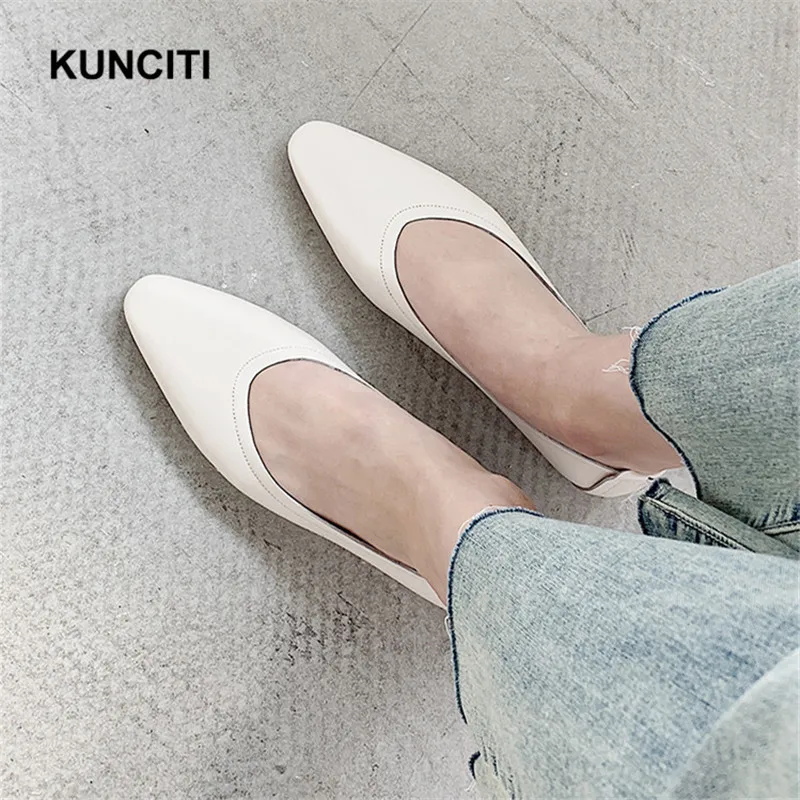 

2019 Full Grain Leather Soft Skin Spring Modern Girl Square Toe Slip On Casual Flats Young Lady Pregnant Shoe Plus Size F915