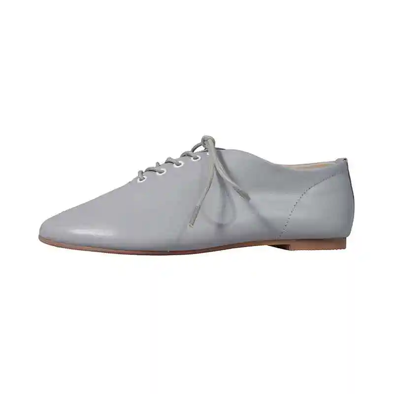 Krazing Pot/Мягкая кожа с натуральным лицевым покрытием в европейском стиле шикарная Дизайнерская обувь с круглым носком на плоской подошве; женская обувь на плоской подошве на весну-осень, на шнуровке в стиле принцессы; обувь для вождения; L03 - Цвет: blue gray
